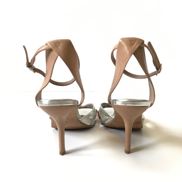 DVF Fiona Heels Sandals Womens 38.5 8.5 Nude Tan Silver Diane von Furstenberg - Picture 9 of 13